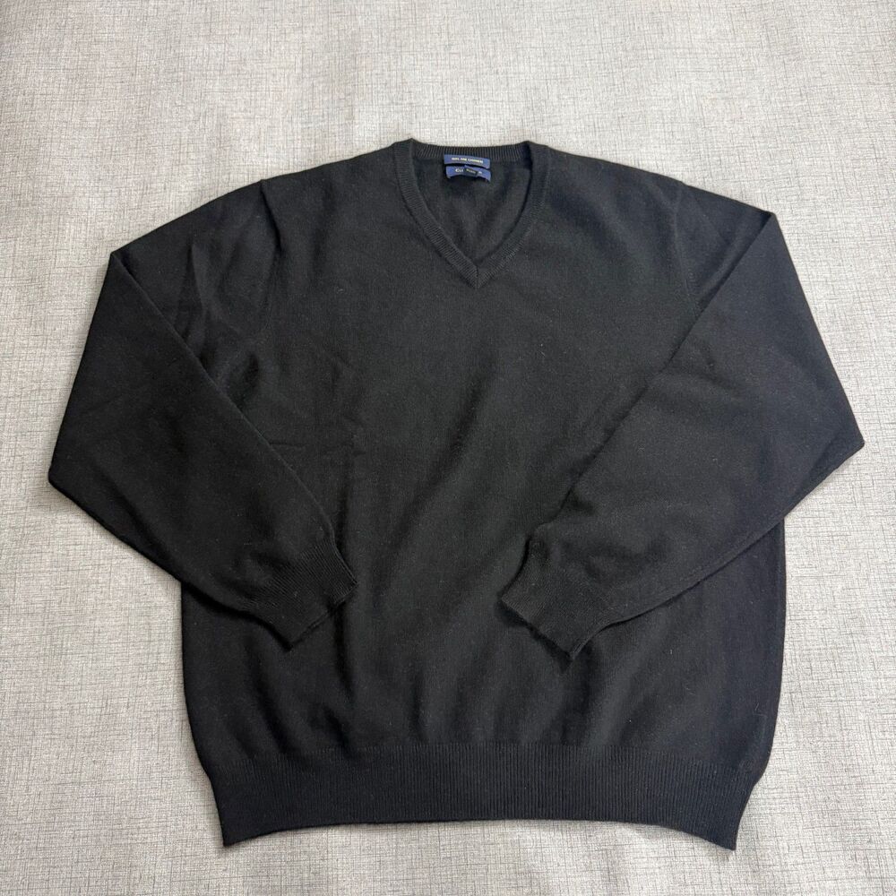 Club Room Sweater Men's L Black 100% Fine Cashmere V-Neck Pullover EUC